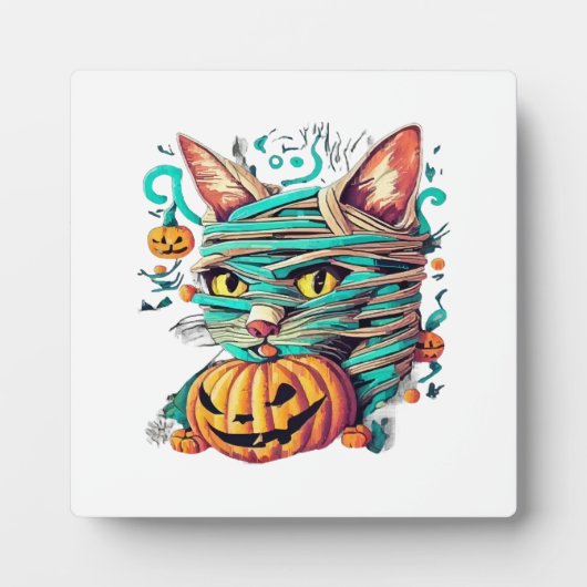 ミイラおもしろいネコのハロウィーン フォトプラーク (正面)