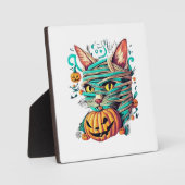 ミイラおもしろいネコのハロウィーン フォトプラーク (正面)