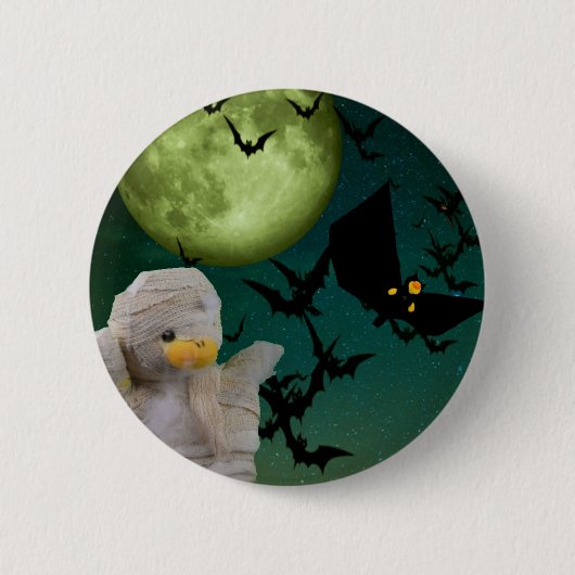 ミイラとコウモリと月 ハロウィン 缶バッジ (正面)
