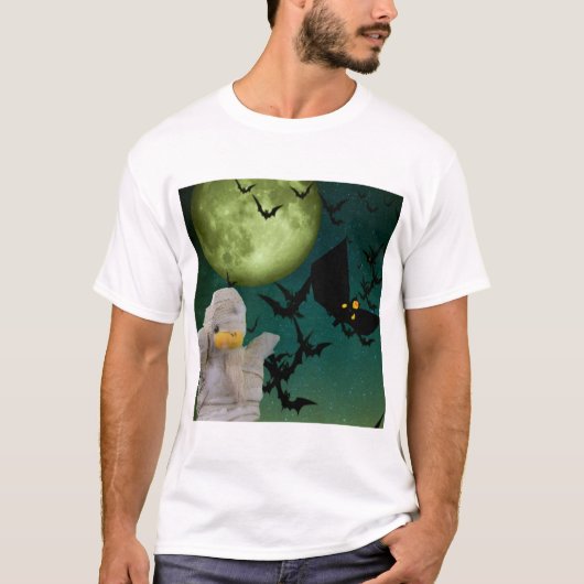 ミイラとコウモリと月 ハロウィン Tシャツ (正面)