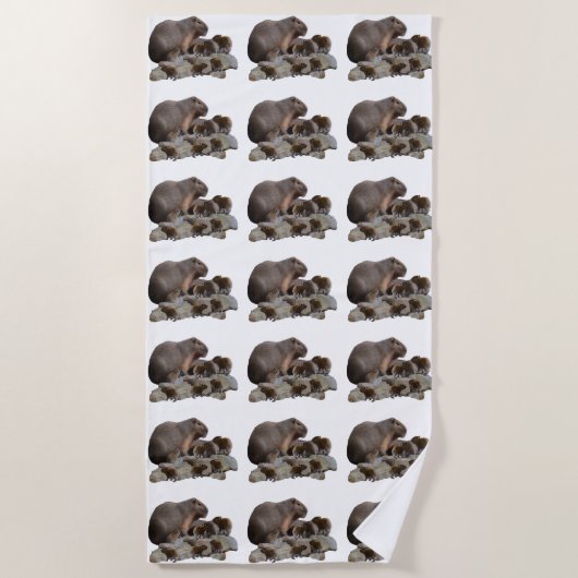 ミイラとベビーのカピバラ ビーチタオル (正面)