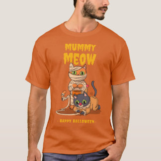 ミイラにゃんハロウィン猫面白いホラーかわいいパーティーD Tシャツ