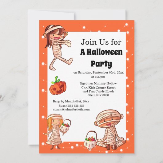 ミイラのエジプトの漫画の怪物かわいい子供たちがドレスアップ 招待状 (正面)