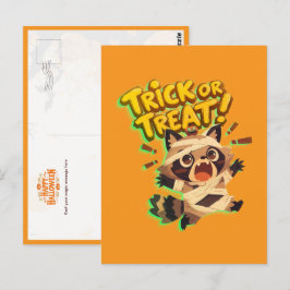 ミイラのコスチュームを着たかわいいアライグマ Trick or Treat ポストカード