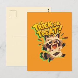ミイラのコスチュームを着たかわいいアライグマ Trick or Treat ポストカード