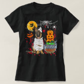 ミイラのドイツの羊飼い犬ハロウィーン犬の怖いポンプ Tシャツ (デザイン正面)