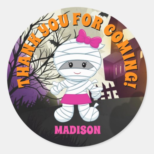 ミイラのハロウィーンありがとうステッカーパーソナライズされた ラウンドシール (正面)