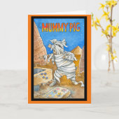 ミイラのブタのハロウィンの挨拶状 カード (黄色い花)