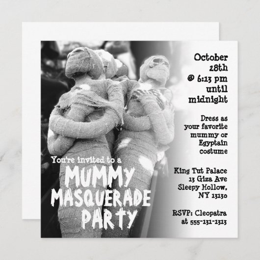 ミイラの仮面舞踏会のハローウィンパーティの招待状 招待状 (正面/裏面)