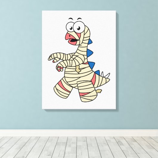 ミイラの格好をした漫画のステゴサウルス。 キャンバスプリント (インサイチュ (ウッドフロア))