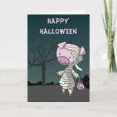 ミイラの衣装を着た豚かわいい面白いハロウィンカード カード (正面)