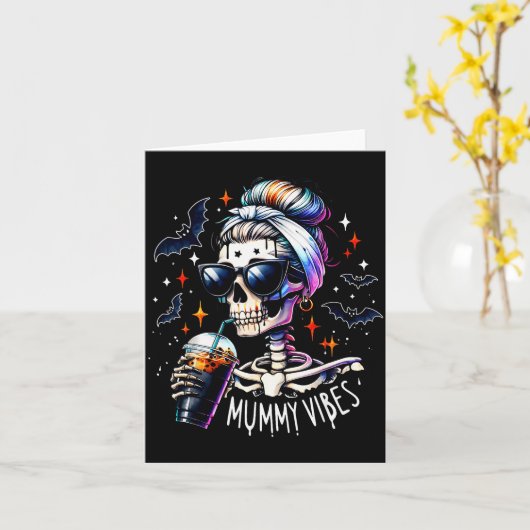 ミイラの雰囲気 スケルトン コーヒー ママ ソキー シーズン ハロウィン カード (黄色い花)