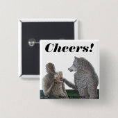 ミイラ人狼ビールを飲むファンタジーアートボタン 缶バッジ (正面&裏面)