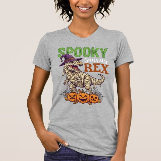 ミイラ恐竜の魔女の帽子パンプキン Tシャツ (正面)