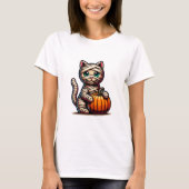 ミイラ猫ハロウィーンTシャツ – カボチャのかわいい猫 Tシャツ (正面)