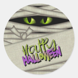 ミイラ目ハッピーハローウィン緑/紫ID685 ラウンドシール