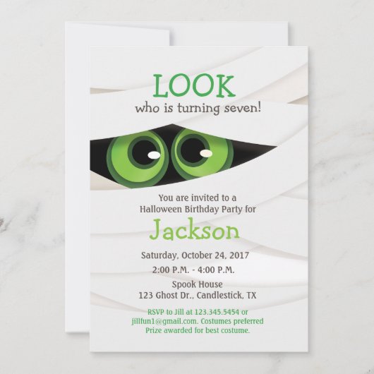 ミイラ·ハロウィーン誕生日パーティーの招待 招待状 (正面)