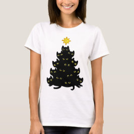 ミウおもしろいイかわいい黒猫クリスマスツリー Tシャツ