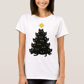 ミウおもしろいイかわいい黒猫クリスマスツリー Tシャツ