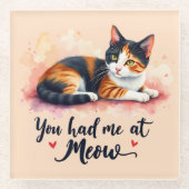 ミウウォーターで飼っていたカリコ猫 ガラスコースター (正面)