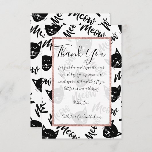 ミウシンプル白黒モダンキャッツタイポグラフィ サンキューカード (正面/裏面)