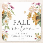 ミウスサンフラワー秋インラブオータムブライダルシャワー スクエアペーパーコースター (正面)