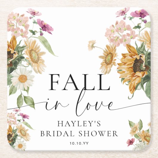 ミウスサンフラワー秋インラブオータムブライダルシャワー スクエアペーパーコースター (正面)
