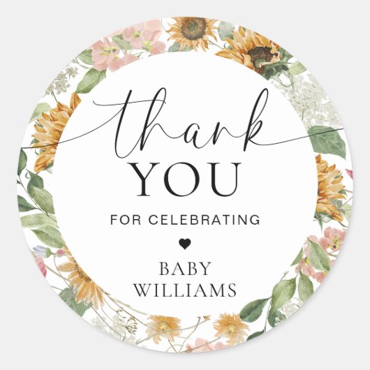 ミウスサンフラワー秋ベビーシャワーありがとうございますお願い ラウンドシール (正面)