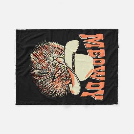 ミウディ！カントリーおもしろいミュージックキャットカウボーイハットヴィンテージ フリースブランケット (正面(横))