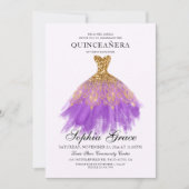 ミエレガントクインスパープル金ゴールドグリッターキンセアニラ 招待状 (正面)