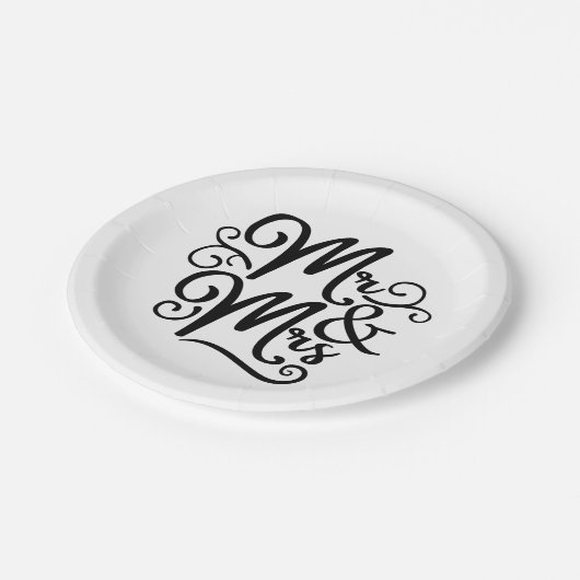 ミエレガントスター&ミ結婚セスたった今結婚しました白黒 ペーパープレート (アングル)