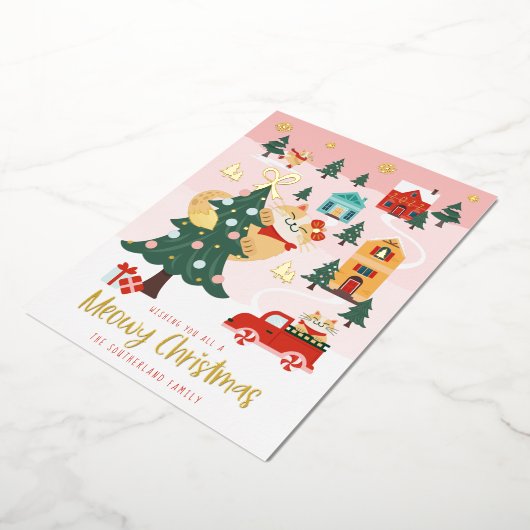 ミオおもしろいウィピーキングキャットクリスマスウィンタービレッジ 箔シーズンカード (回転した状態)