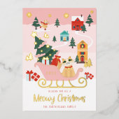 ミオイおもしろいキャットクリスマスそりウィンタービレッジ 箔シーズンカード (正面)