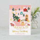 ミオイおもしろいキャットクリスマスそりウィンタービレッジ 箔シーズンカード (立ち正面)