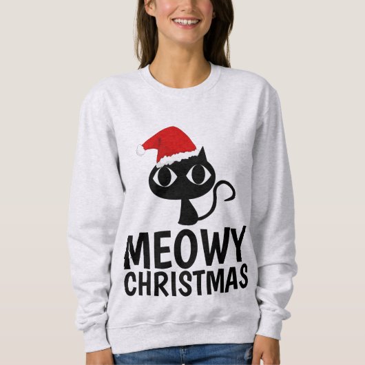 ミオイおもしろいクリスマス猫Tシャツ スウェットシャツ (正面)
