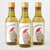 ミオイクリスマスおもしろいネコはサンタ帽をかぶる ワインラベル (ボトル)