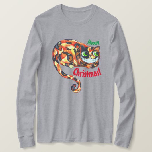 ミオウィクリスマスかわいいニヤニヤ猫の大きな目 Tシャツ (デザイン正面)