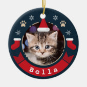 ミオウィクリスマスパーソナライズされたペット猫フォトホリデー セラミックオーナメント (正面)