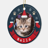 ミオウィクリスマスパーソナライズされたペット猫フォトホリデー セラミックオーナメント (左)
