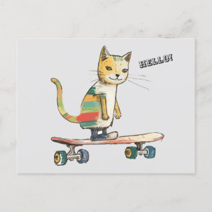 ミオットを見ろ!キャットおもしろいクールスケートボードはがき ポストカード