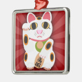 ミオワナウラッキーキャットキャラクターおもしろいイラストレーション メタルオーナメント (左)