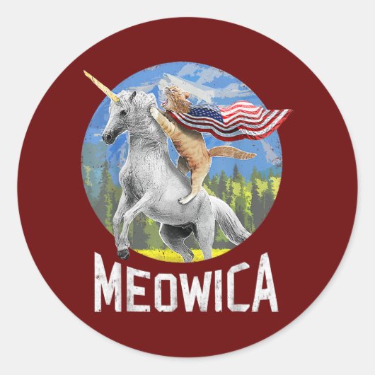ミオヴィカ・ユニコーンキャットアメリカ国旗の愛国心4位 ラウンドシール (正面)