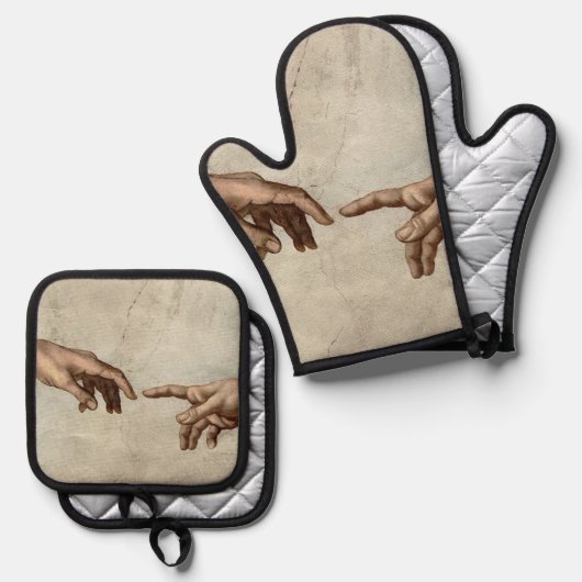 ミカエランジェロ手創造アダム神 鍋つかみ&鍋敷きセット (正面/裏面)