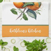 ミカンパーソナライズされたフルーツ緑 キッチンタオル (折り畳み)