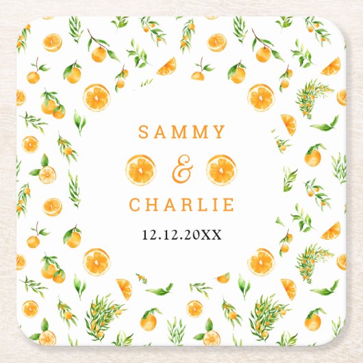 ミカン結婚柑橘類 スクエアペーパーコースター (正面)