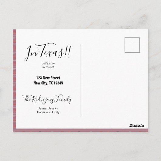 ミカーサエスニューカーサ – テキサス州ムービングアナウンスメント ポストカード (裏面)