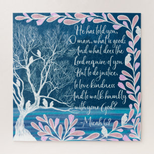 ミカー6:8ティール（緑がかった色）·ブルー·ホワイト·ツリー·バーズ·バイブル·バース ジグソーパズル