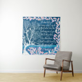 ミカ6:8ティール（緑がかった色）ブルーホワイトツリーバードバイブル聖句 タペストリー (インサイチュ)