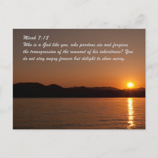 ミカ7:18あなたがたの如き神は誰であり、罪を赦す者である ポストカード (正面)