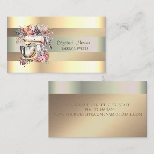 ミキエレガントサの花、フェイク金ゴールドストライプ 名刺 (正面/裏面)